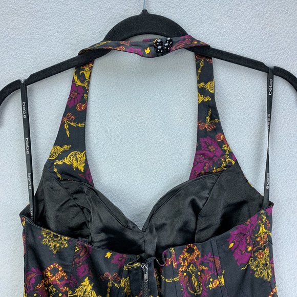 **SOLD**Bebe Silk Halter Bustier Corset Top Size Small Black Plum Back Zip Boned - Picture 6 of 16